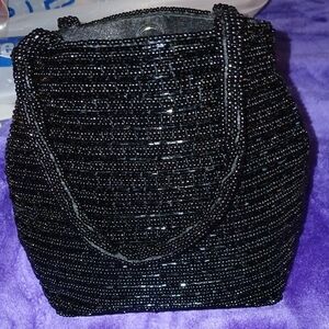Black Beaded Clutch with Shimmering Texture